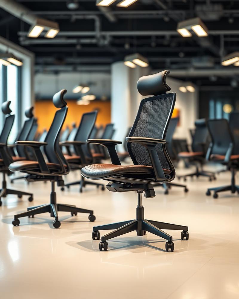 Sillas ergonómicas de oficina en cuero y malla comercializadas por Divimarcas en Medellín